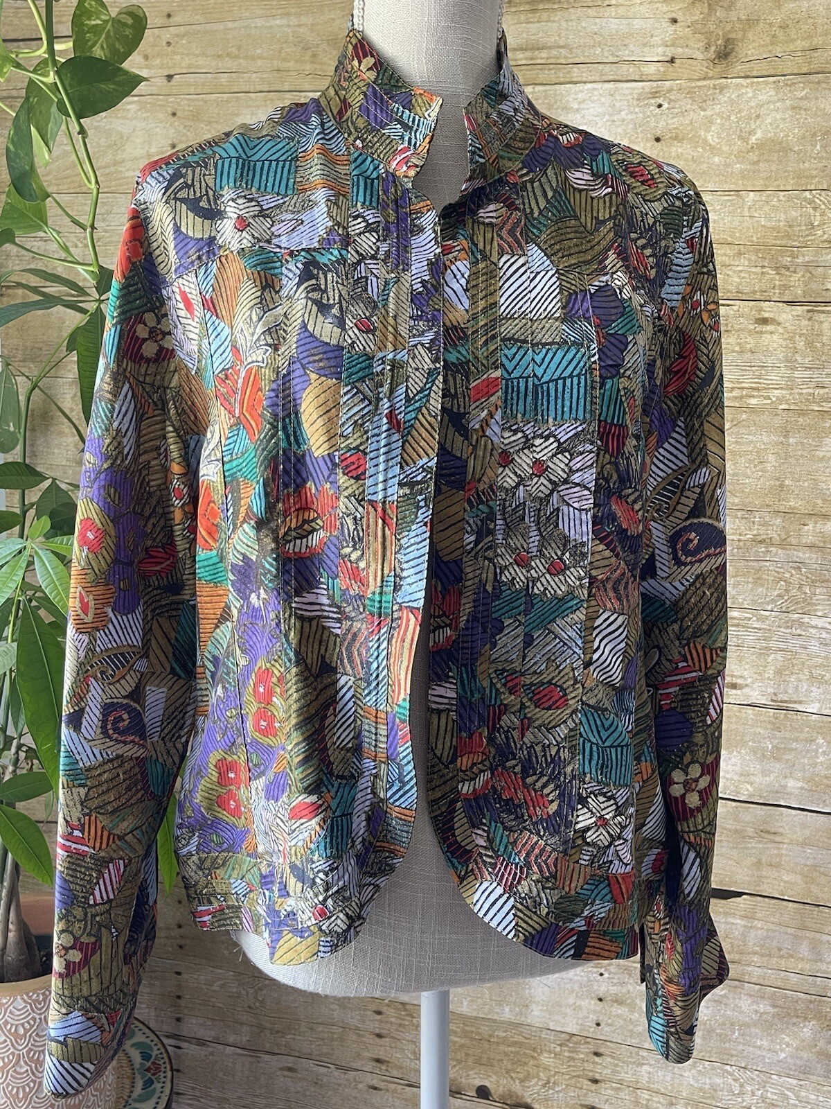 Chicos 2 Silk Jacket Womens Patchwork Floral Open… - image 2