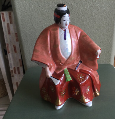 Rikishi Sumo In Red Yucacta, Hand Painted Japan Porcelain Plum Wine Holder