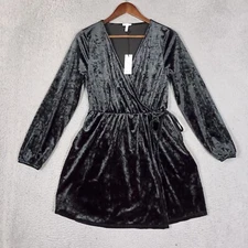 The Get Mini Dress Women's Small Black Velvet Faux Wrap Tie Stretch Pockets NWT