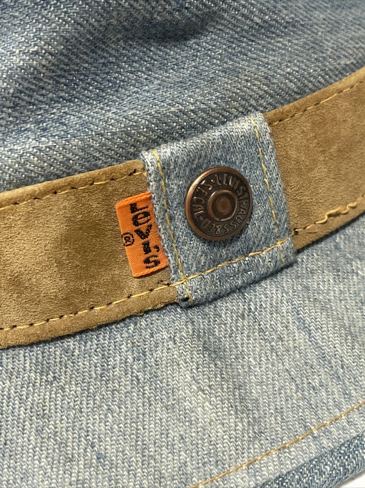Levi's Vintage LEVIS Naranja Tab SOMBRERO CUBO DENIM Denim Ligero Con Forro ¡RARO! Foto 3 de 4