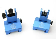 Rifle Iron Sights BUIS 2 Piece Front and Rear Flip Up for Rifles BLUE