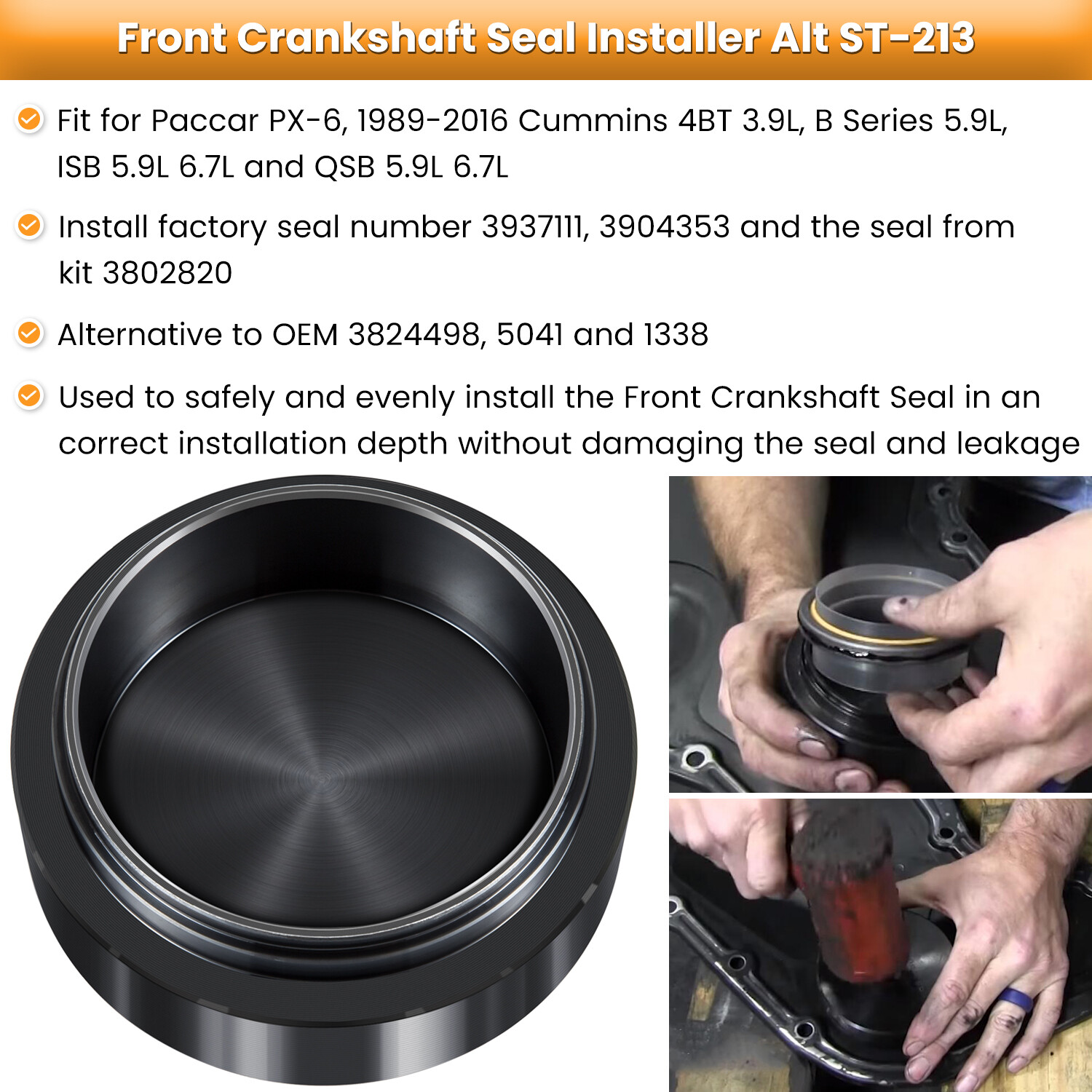 1338 Front Cover Crankshaft Seal Installer &5046 Wear Sleeve Installer Tool - View #4