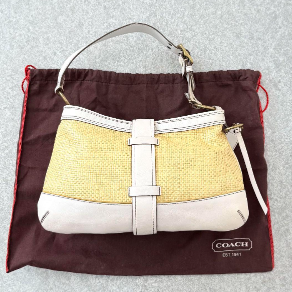 Rare Vintage Coach Legacy Buckle Straw Shoulder Bag