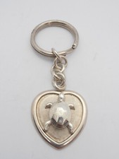 Turtle: 925 Silver Heart Keychain - Reptile - Turtle -