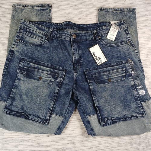 Rue21 Jeans Men’s 42x34 Skinny Supreme Flex Blue Denim Front Cargo Pockets
