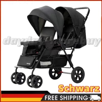Geschwisterwagen Zwillingswagen Babywagen Kinderwagen Baby Buggy Schwarz 0-36M