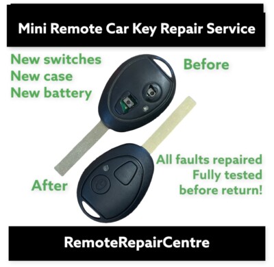 Reparatur Service für Mini One Cooper S 2 Tasten Fernbedienung Schlüsselanhänger Fix neues Gehäuse