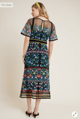 NWT $258 Anthropologie Esther Embroidered Midi Dress Size 2 Z249-22 | eBay