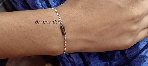 Brazalete de cadena de cuentas facetadas de piedras preciosas de cuarzo ahumado natural de plata de ley 925 - Imagen 6 de 8