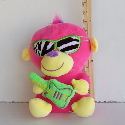 Kellytoy Rock N Roll Neon Monkey Stuffed Animal 2015 Colorful Embroidered Soft