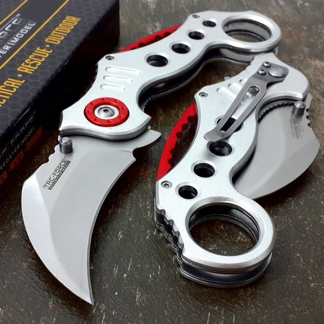 Straight Edge Razor Spring SILVER Cleaver CLAW Hunting Knife Karambit