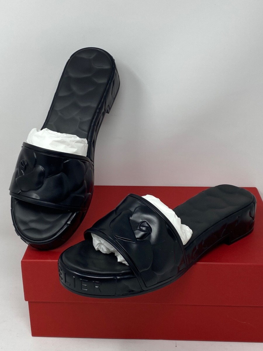 $450 Valentino Garavani Black 03 Atelier Rose Slide Sandals $450 Valentino Garavani Black 03 Atelier Rose Slide Sandals