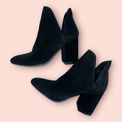Steve Madden Black Suede Rookie Ankle Boots Womens 8.5 V-Side Block Heel Bootie