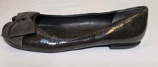FRANCO SARTO Patent Leather Dark Gray Ballet Flats Suede Bow Slip On Shoes 6.5