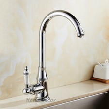 Single Porcelain Handle Hole Kitchen Sink Tap Swivel Monobloc Water Mixer Faucet