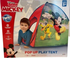 New Disney Jr Mickey Mouse & Pluto Kids Pop Up Play Tent Over 30” Tall