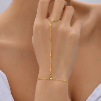 Fashion Women Gold Plated Thin Bracelet Bangle with Ring
