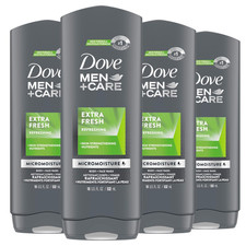 Dove Men Care Body Wash Extra Fresh 4 Count for Men'S Skin Care Body Wash Effect