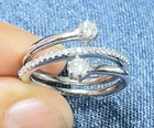 Moissanite Bypass Wrap Ring Round Cut 925 Silver Wedding Ring Size 7