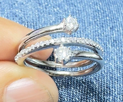 Moissanite Bypass Wrap Ring Round Cut 925 Silver Wedding Ring Size 7