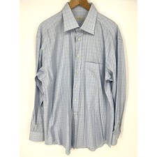 Ermenegildo Zegna Spain Mens 100 Cotton Blue White Check Shirt Size 44 - 17-