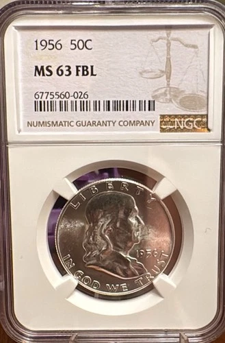 1956 Franklin Half Dollar 50c NGC MS63 FBL  Professional Graded