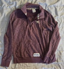 Pink Victoria  s Secret Womens Pullover Sweatshirt Plum 1/4 Zip XS Logo