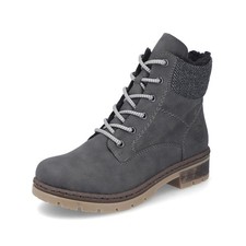 Rieker Classic Women's Lace-Up Ankle Boots in Faux Leather with Warm Lining Gray