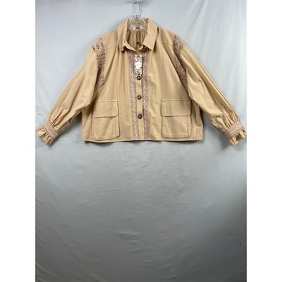 Gimmicks BKE Lace Trim Jacket Womens Large Tan NWT Crochet Boho Boxy PDIG21209