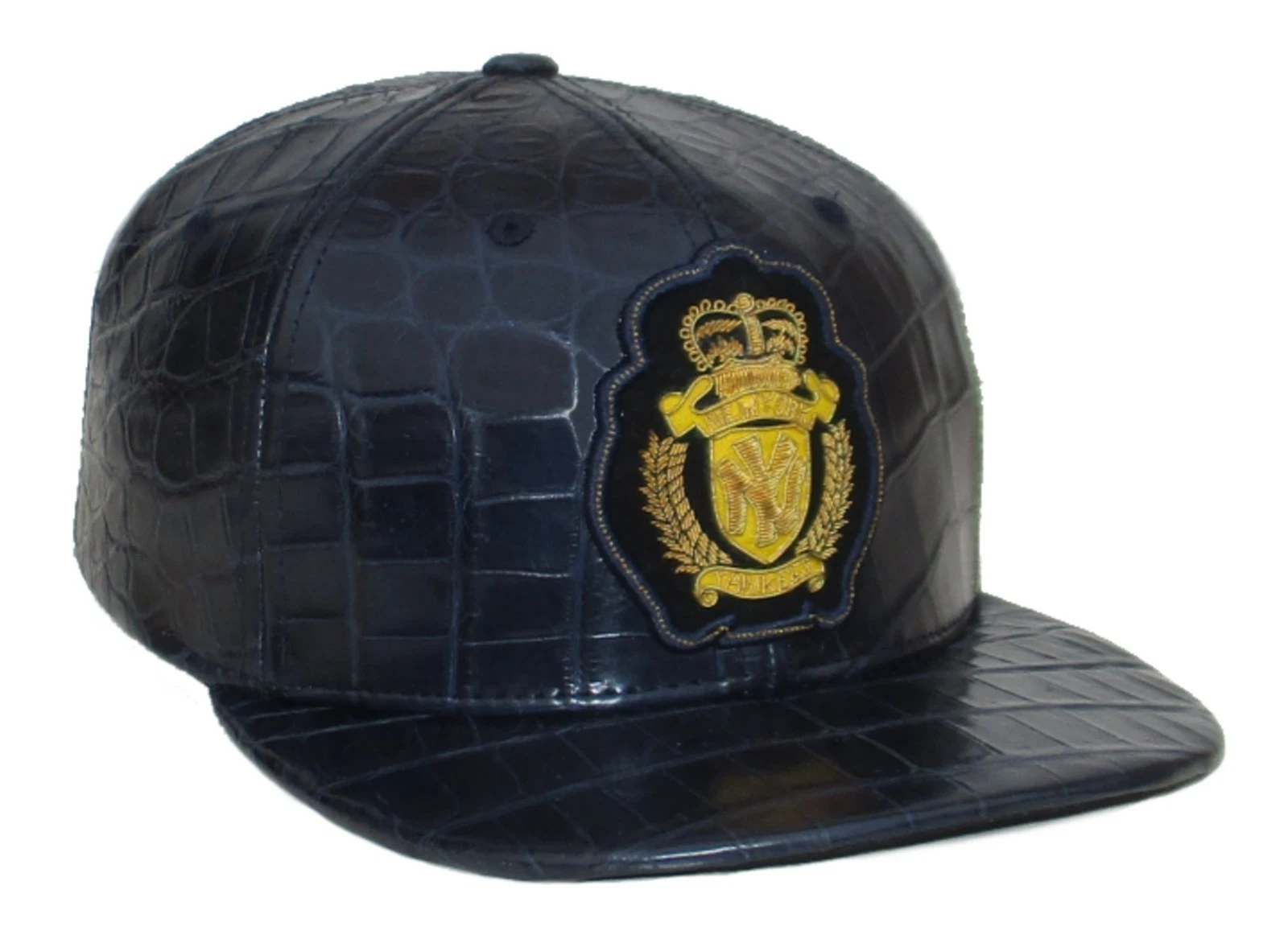 New York Yankees American Needle Real Crocodile Leather Fitted Hat Cap - Navy