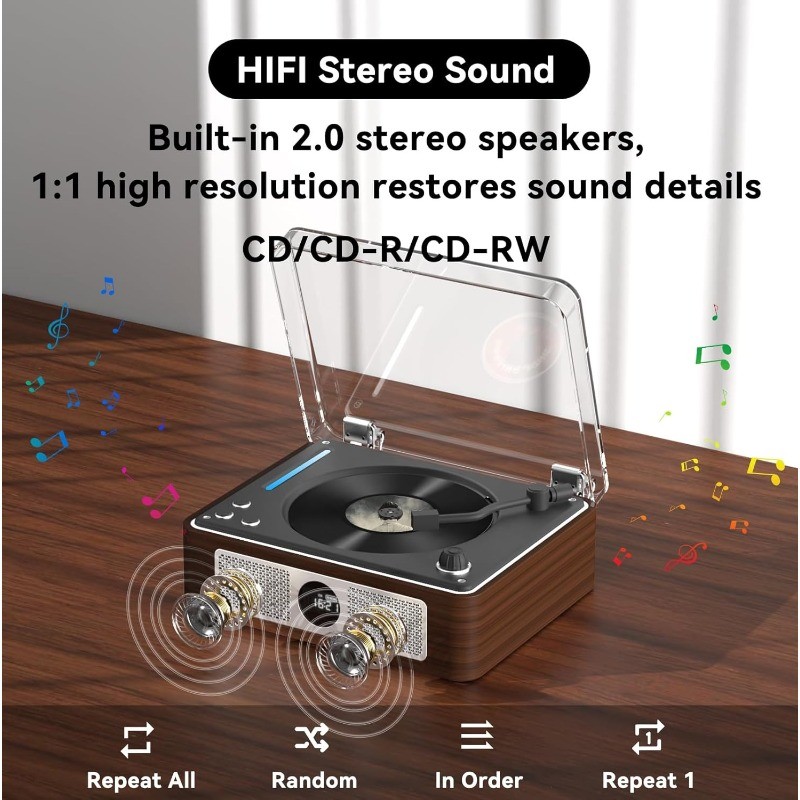 CD Player Portable, Retro CD Bluetooth Player with Dual Hifi Speakers ...