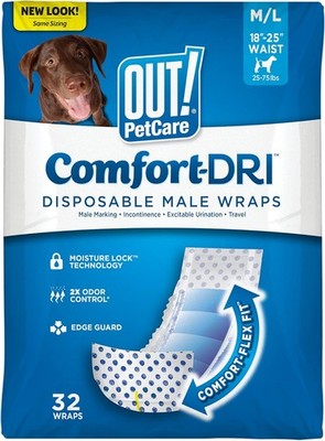 Out! PetCare Disposable Male Dog Wraps, Puppy Pee Wraps, Belly Bands for Dogs, L