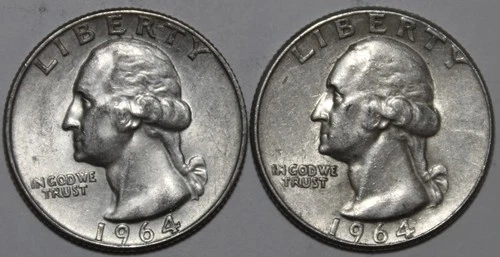 (2) Washington Silver Quarters - Extra Fine - 1964D 1964P - #0944EA