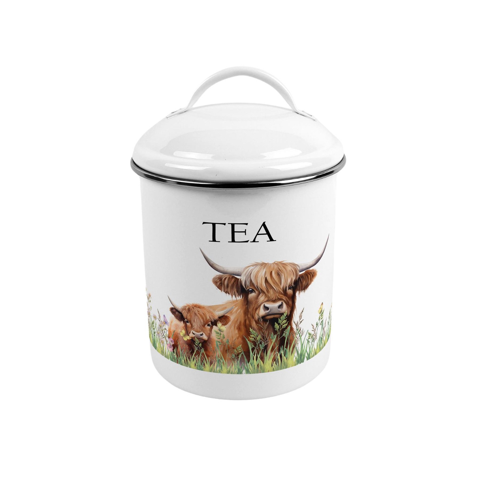 Highland Cow & Calf Metal Tea Canister - Stylish Kitchen Storage Caddy Gift