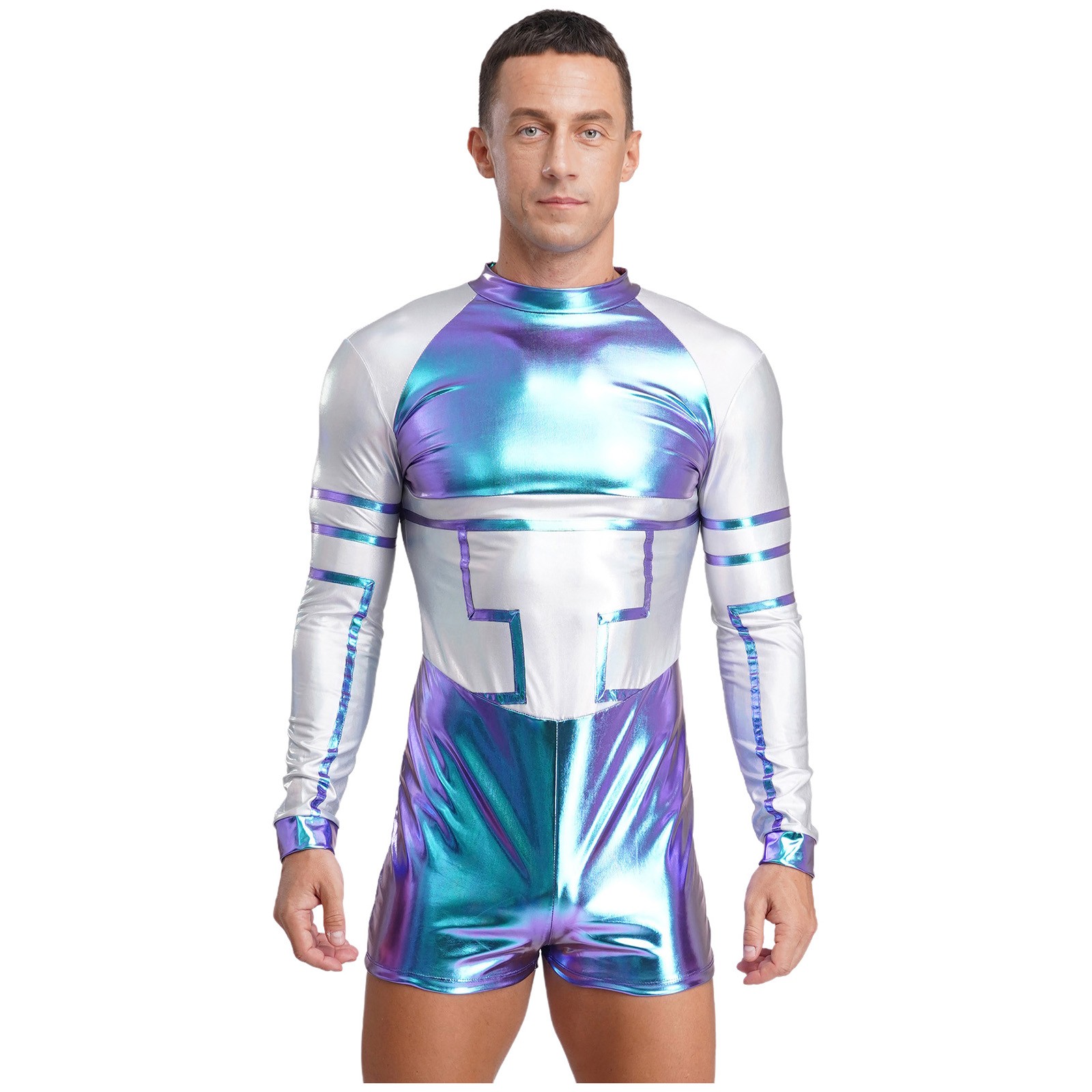 Mens Cospaly Shiny Outfits Romper Outerspace Role Play Astronaut Masquerade