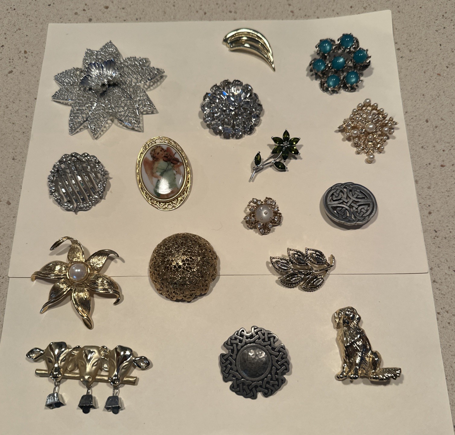 Estate Lot 16 Vintage Brooches Some Signed St. Justin Pewter, Emmons, AJC, +