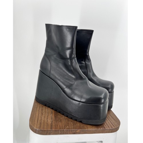 Current Mood City Stomper Platform Wedge Boots Black Sz 11 Y2K Alt Goth Chunky