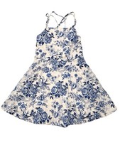 POLO RALPH LAUREN Girl's White Blue Floral Bird Print Linen Summer Dress 5