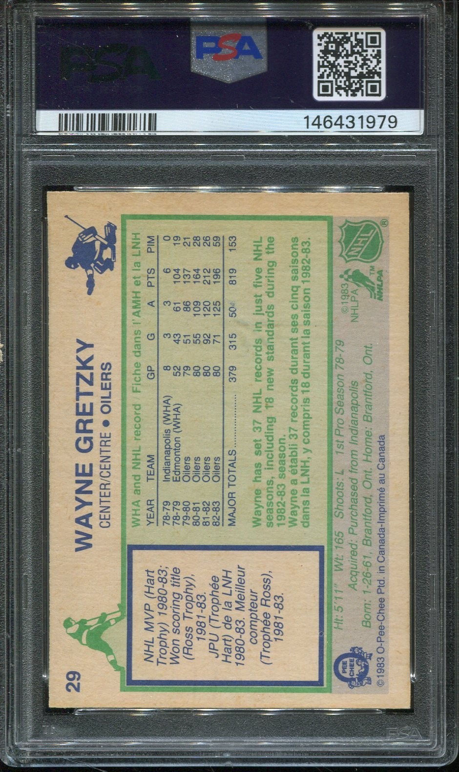 1983 O-Pee-Chee Hockey #29 Wayne Gretzky psa 8 Nm-Mt HOF view 2