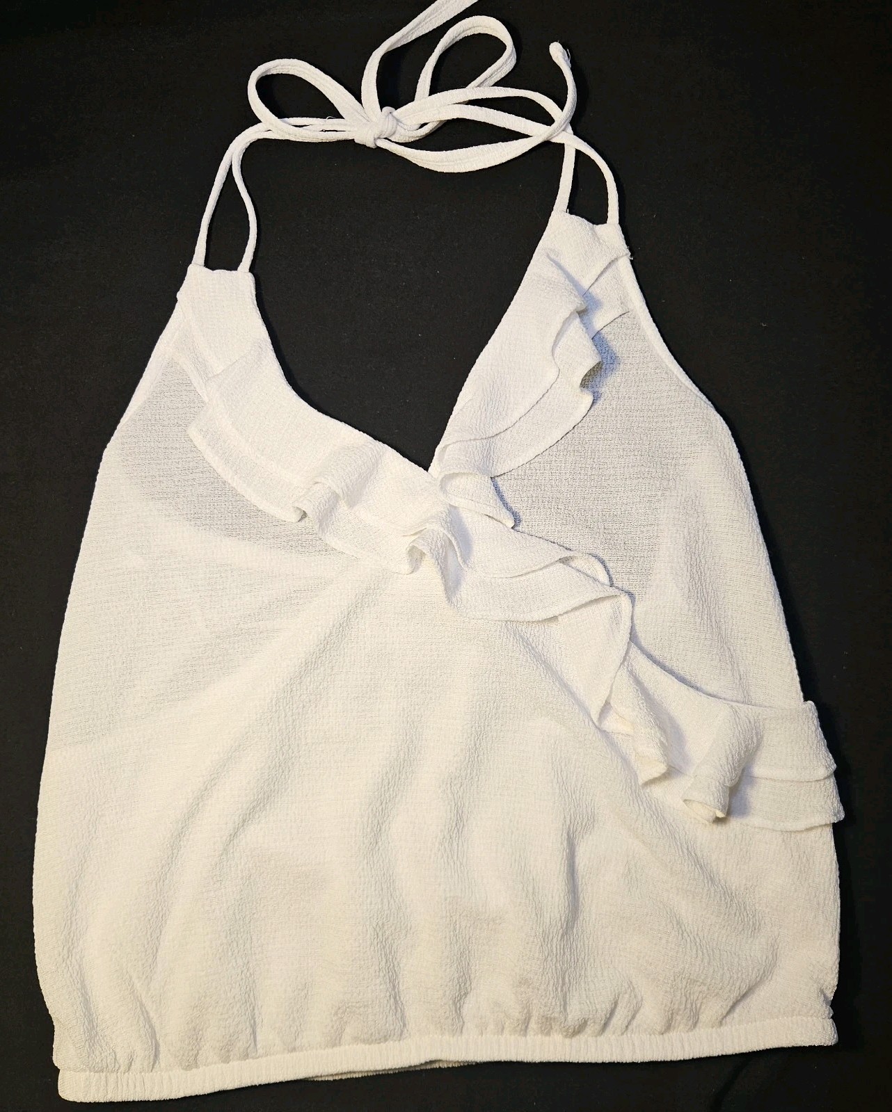 Express Women's Halter Blouse Ruffle V Neck White Small