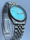 Vintage Seiko 5 Automatic 7009 Tiffany Blue Dial Day Date Japan Mens Watch