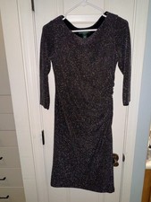 Lauren Ralph Lauren Black Metallic Evening Cocktail Dress Ruched Women's Sz 2