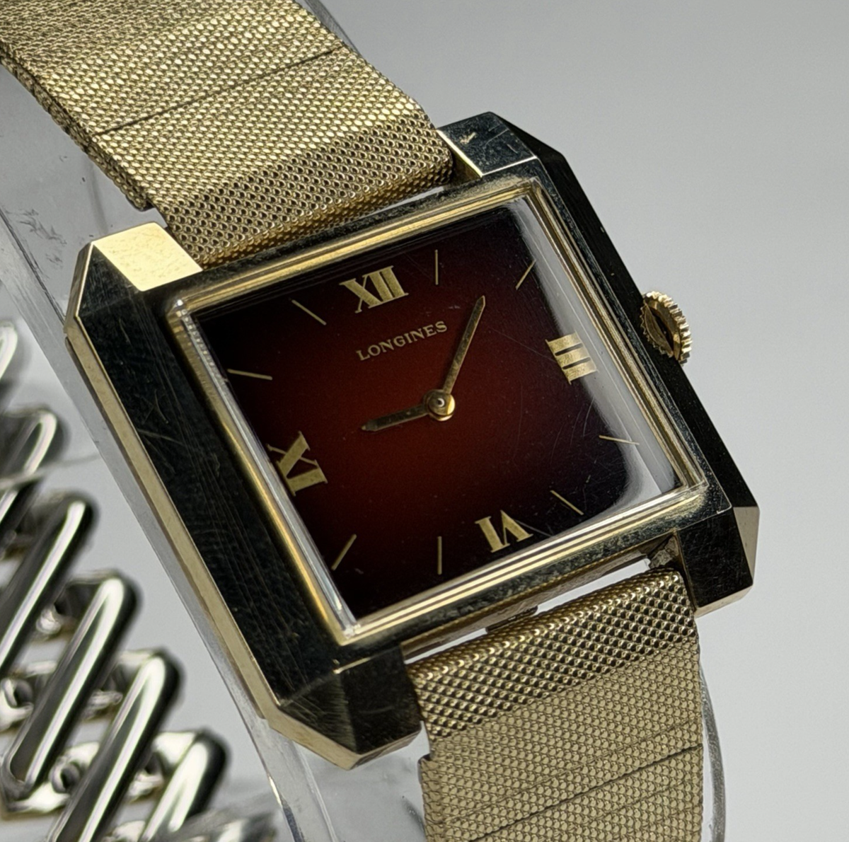 Vintage Longines 528 Red Dial 10K GF Rectangular Men's Manual