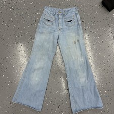 Vintage 70s JCPenney Bell Bottom Flare Teal Cotton Pants Womens 29x30