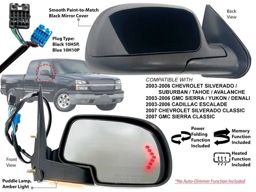 Power Folding Mirror for GM Pickup & SUV 2003-2006 Puddle Memory Passenger Side