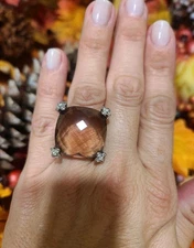 David Yurman Silver 925 Cushion On Point 20mm Morganite & Diamond Ring Size 6.5