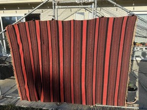 Antique Native American Indian wool Blanket Rug brick black stripes 56" x 78"