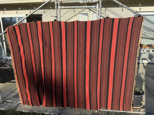 Antique Native American Indian wool Blanket Rug brick black stripes 56" x 78"