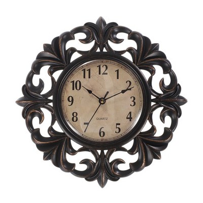 10 Inch Outdoor Wall Clock, Garden Clock, European Retro Lace, Black Tone