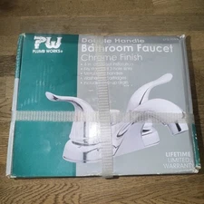 Plumb Works Two-Handle Chrome Bathroom Faucet with 4" pop-Up Drain Assembly NIB
